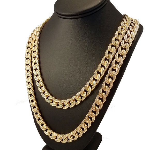 14k Gold Plated Iced Out 12mm Cuban Link Necklace - Picture 7 of 8